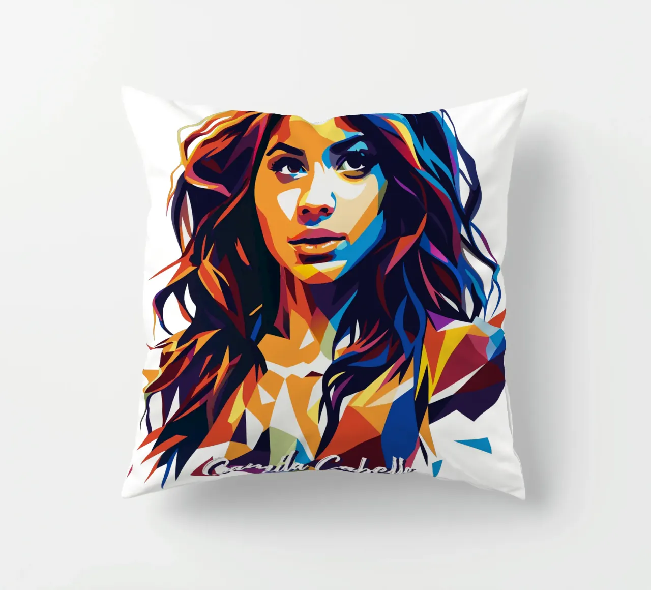 Camila Cabello Portrait in WPAP Pop Art cuscino da vectorartnesia