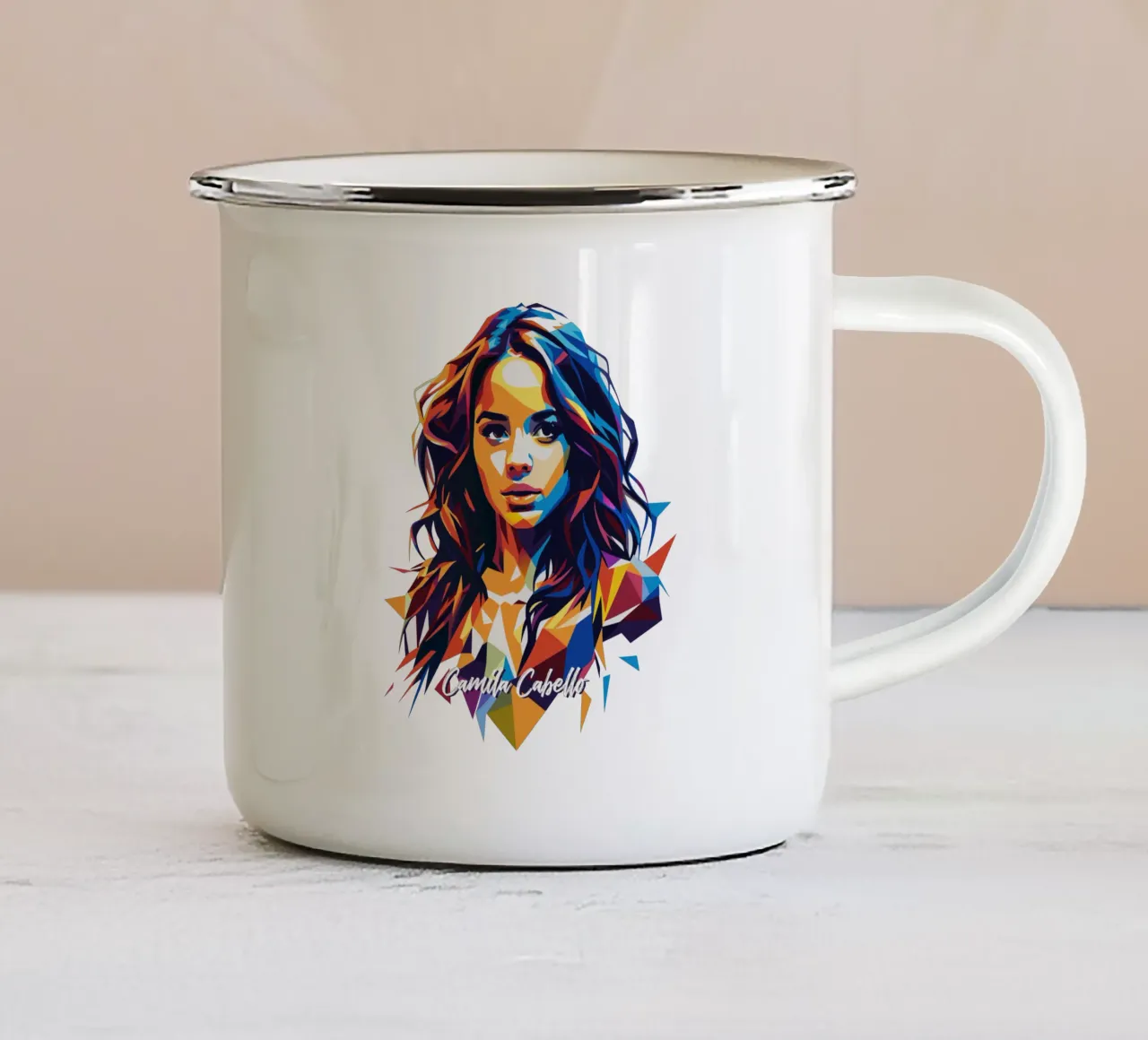 Camila Cabello Portrait in WPAP Pop Art tazza in smalto da vectorartnesia