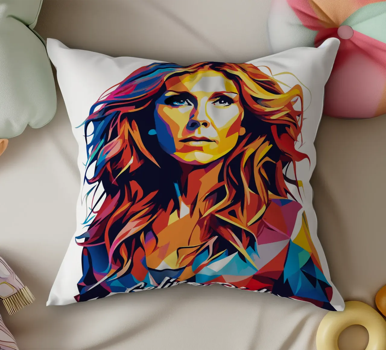 Celine Dion Portrait in WPAP Pop Art cuscino da vectorartnesia