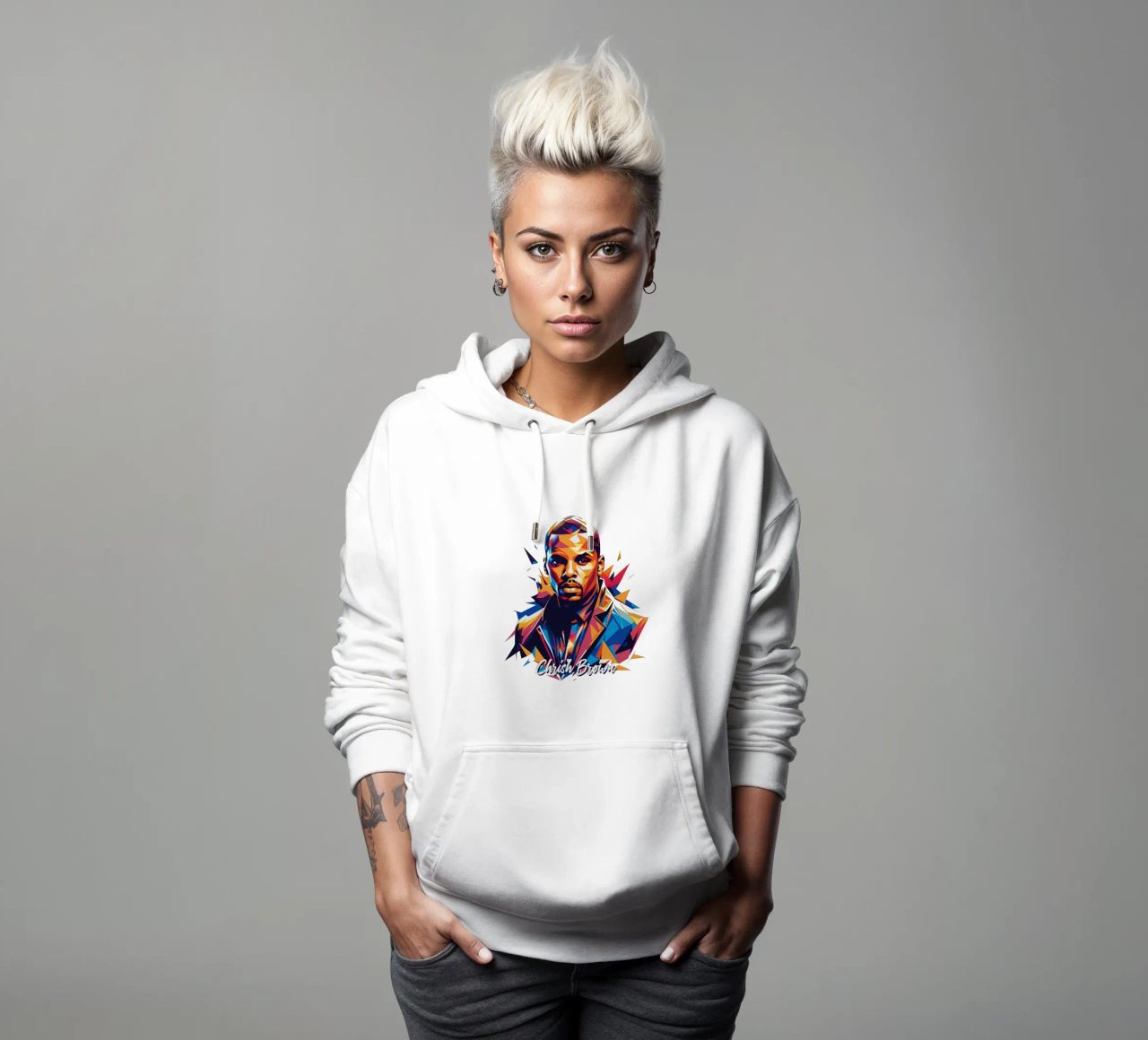Chrish Brown Portrait in WPAP Pop Art felpa con cappuccio da vectorartnesia