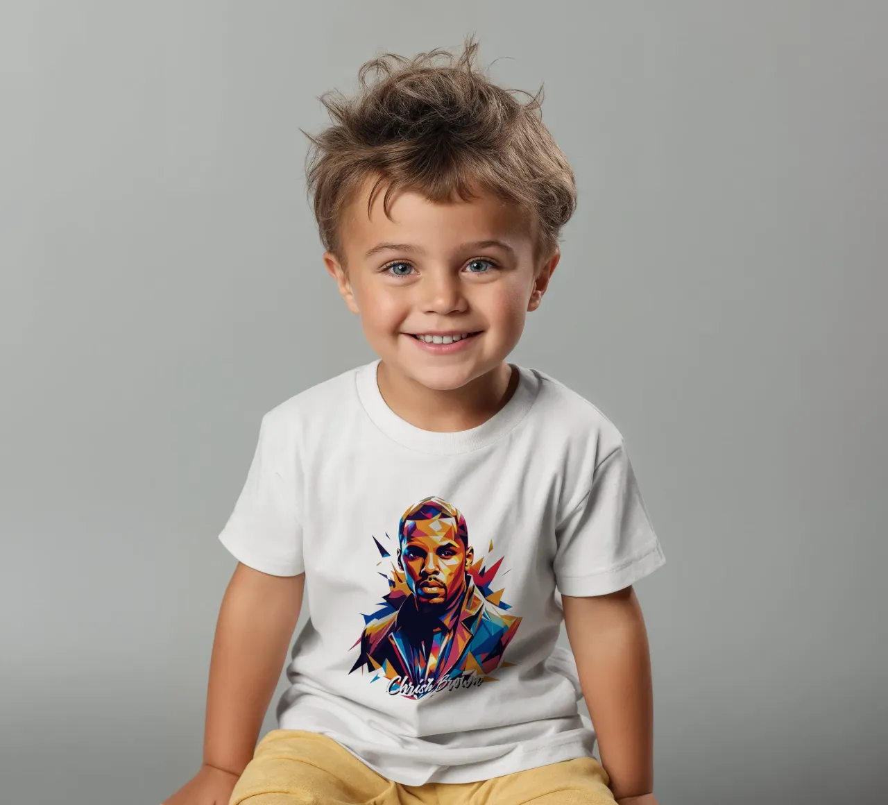 Chrish Brown Portrait in WPAP Pop Art t-shirt bambini da vectorartnesia