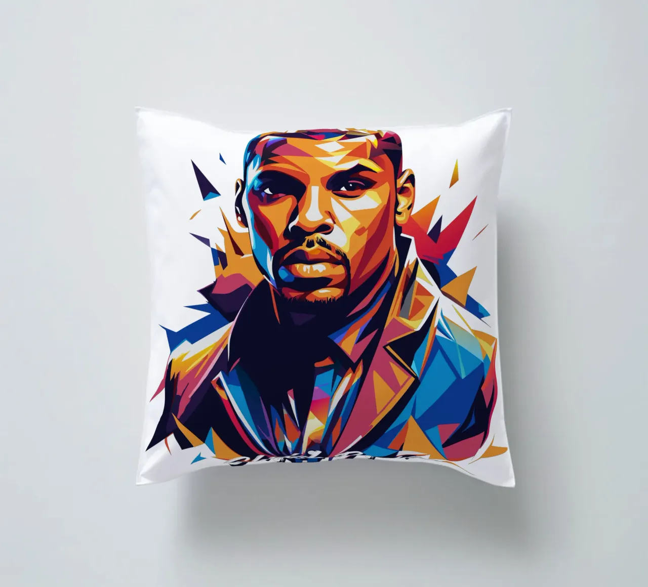 Chrish Brown Portrait in WPAP Pop Art cuscino da vectorartnesia