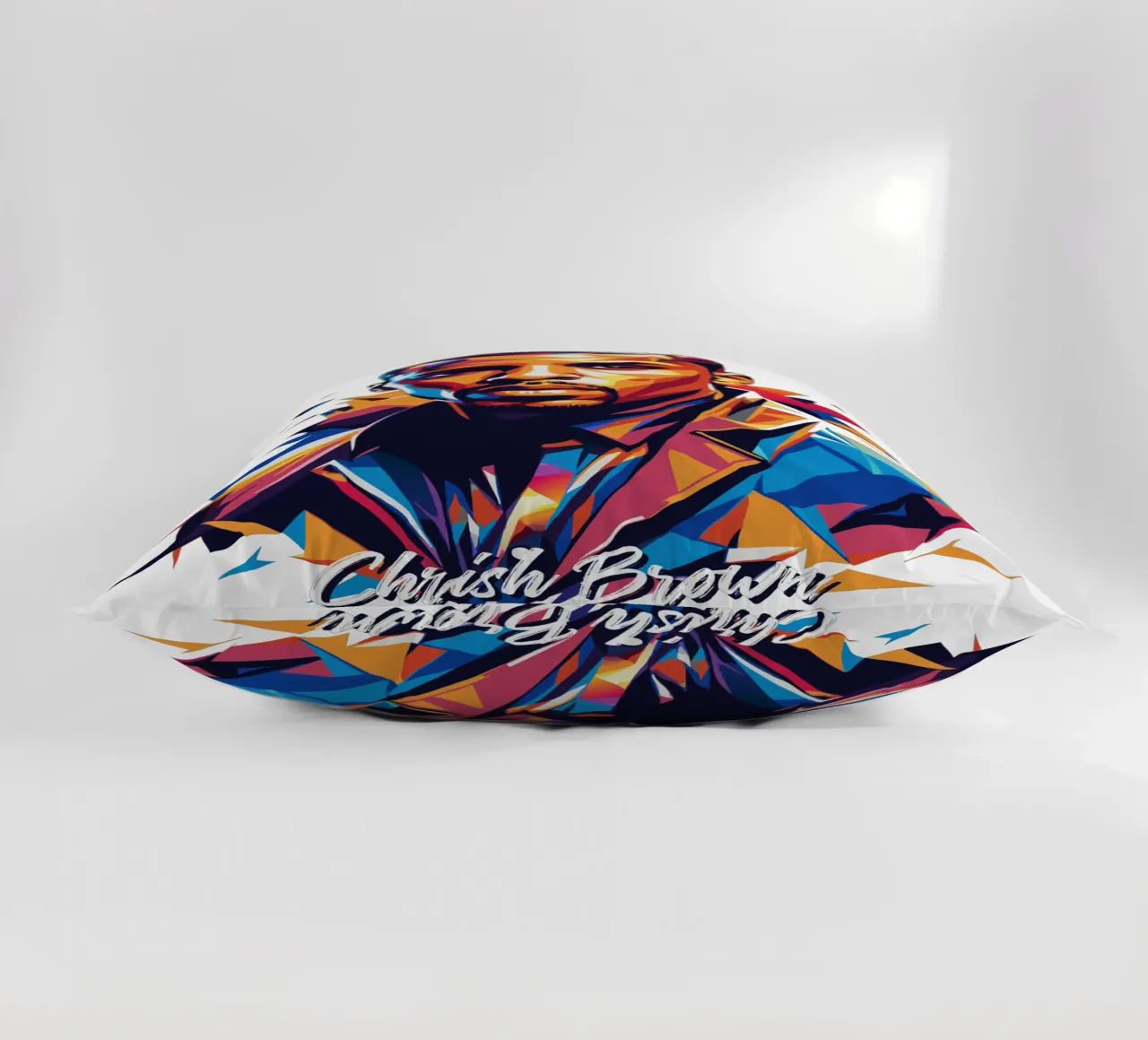 Chrish Brown Portrait in WPAP Pop Art decorative cushion by vectorartnesia