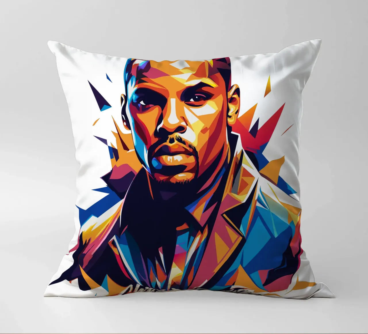 Chrish Brown Portrait in WPAP Pop Art cuscino da vectorartnesia