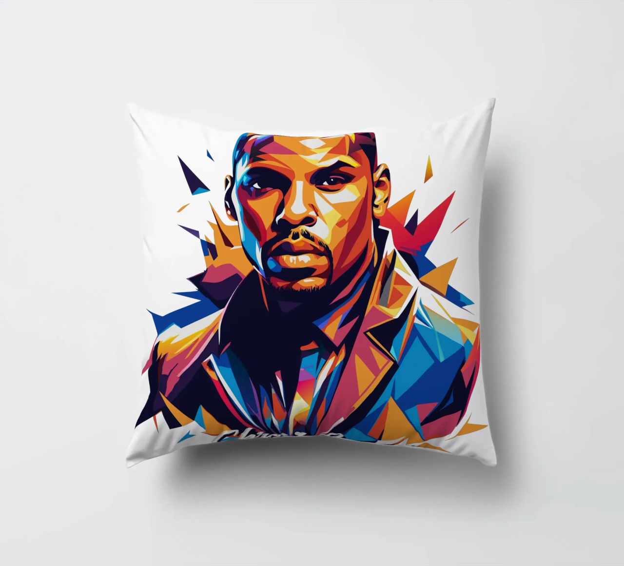 Chrish Brown Portrait in WPAP Pop Art cuscino da vectorartnesia