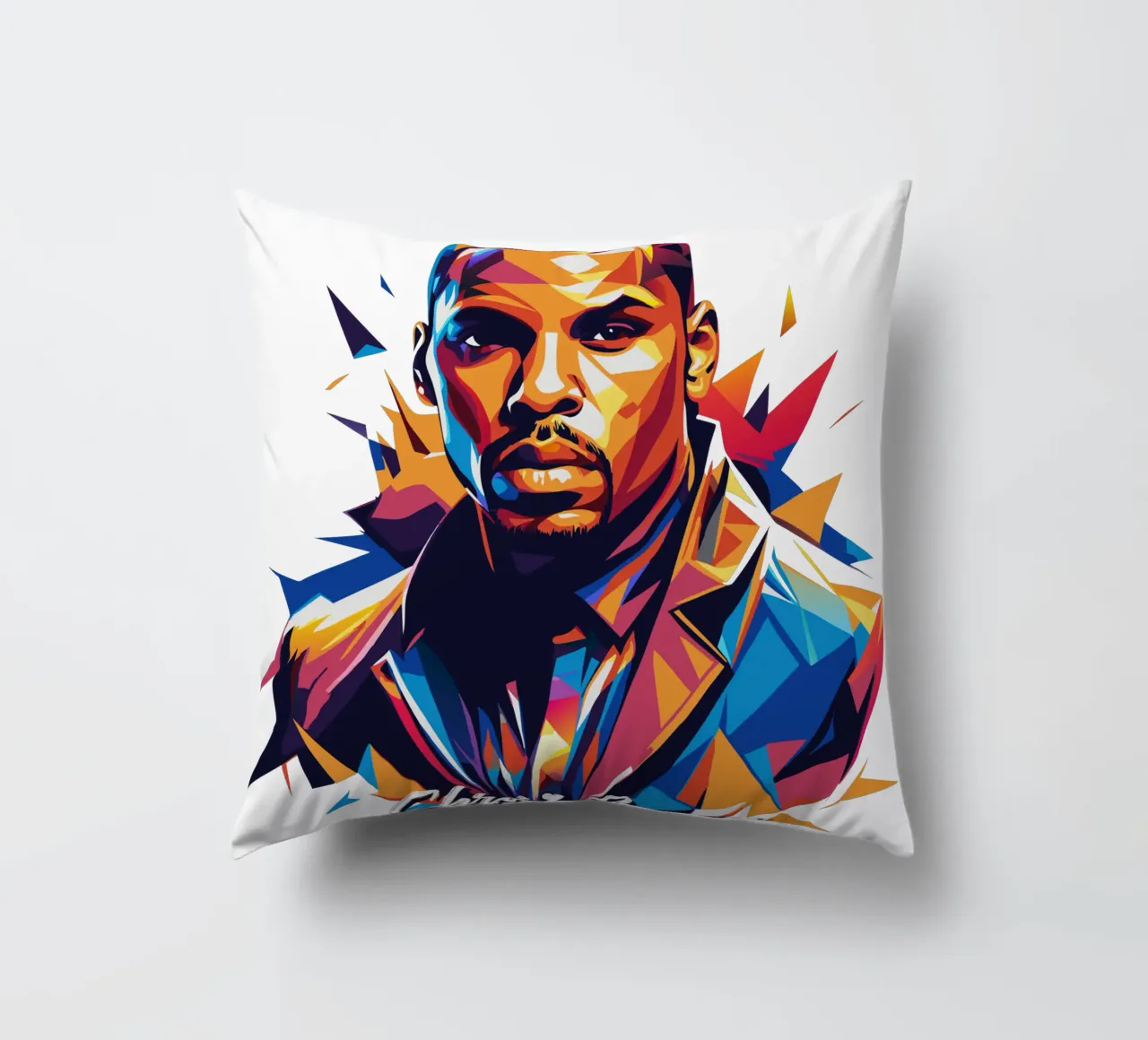 Chrish Brown Portrait in WPAP Pop Art cuscino da vectorartnesia