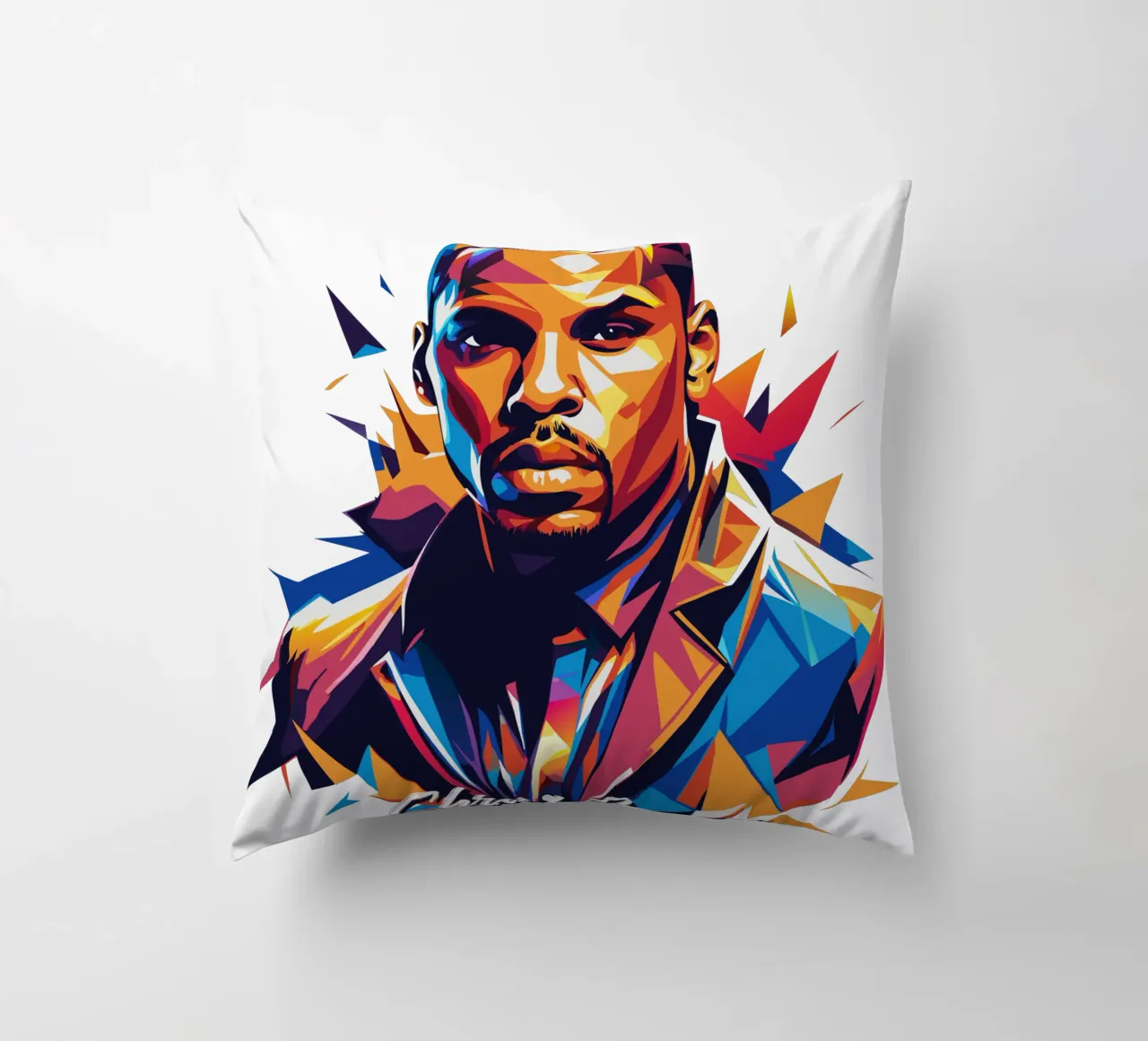 Chrish Brown Portrait in WPAP Pop Art cuscino da vectorartnesia