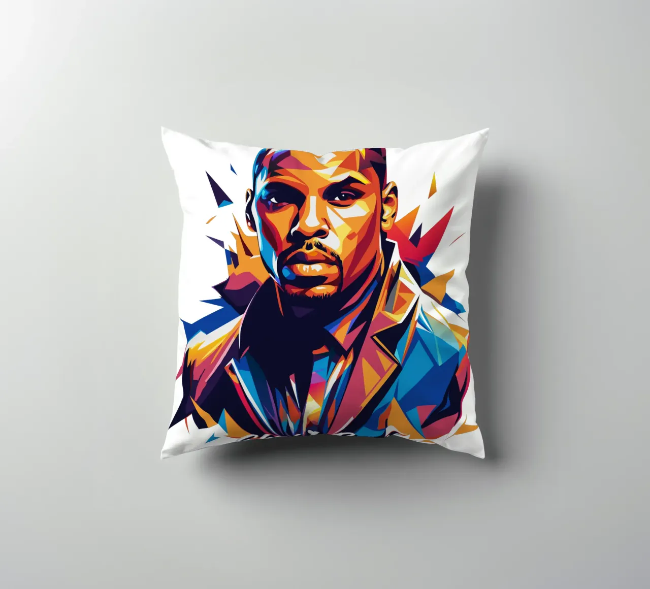 Chrish Brown Portrait in WPAP Pop Art cuscino da vectorartnesia