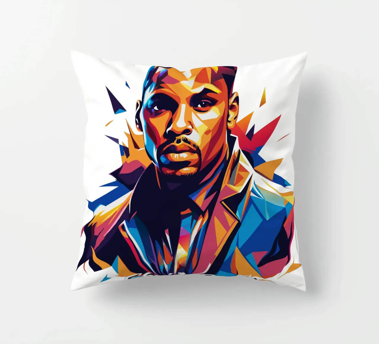 Chrish Brown Portrait in WPAP Pop Art decorative cushion by vectorartnesia
