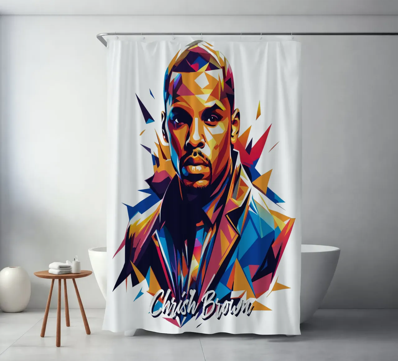 Chrish Brown Portrait in WPAP Pop Art tenda da doccia da vectorartnesia