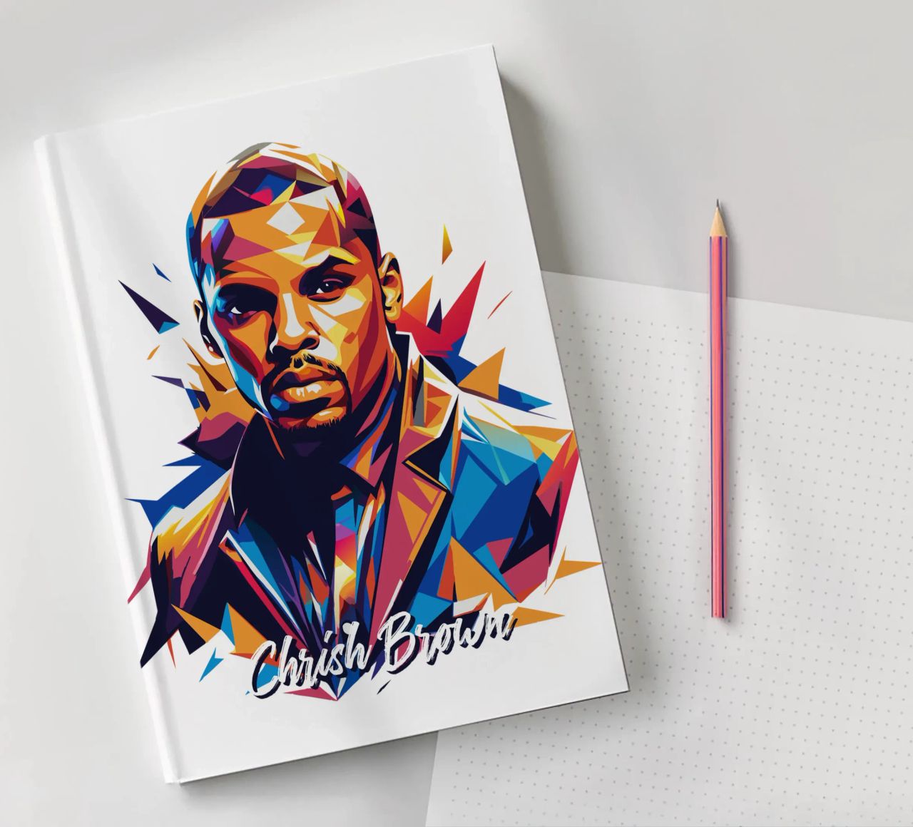 Chrish Brown Portrait in WPAP Pop Art notebook by vectorartnesia