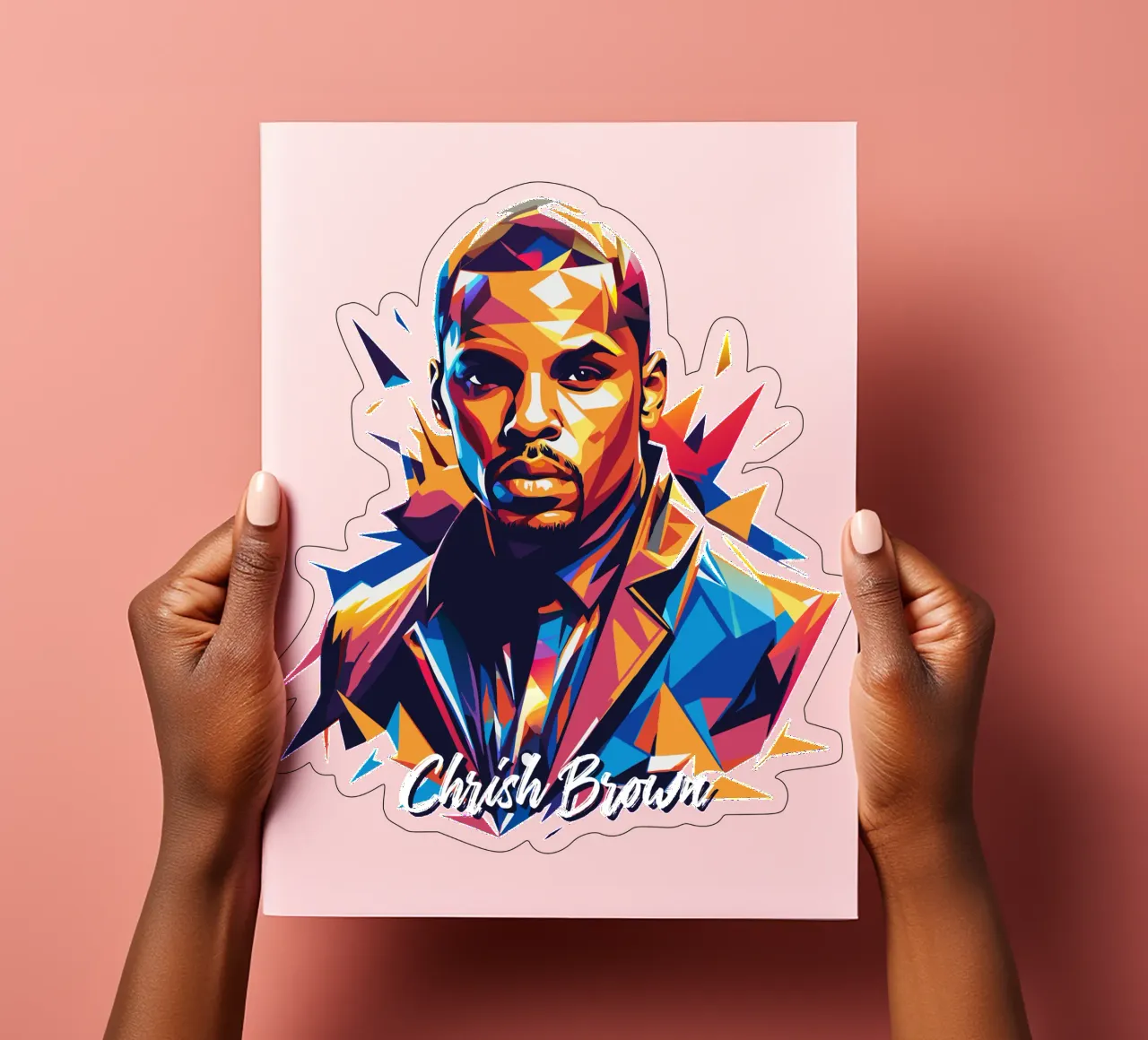 Chrish Brown Portrait in WPAP Pop Art foglio adesivo da vectorartnesia