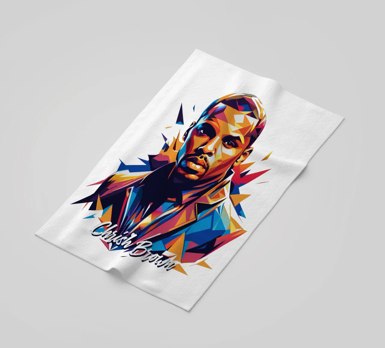 Chrish Brown Portrait in WPAP Pop Art Strandtuch von vectorartnesia