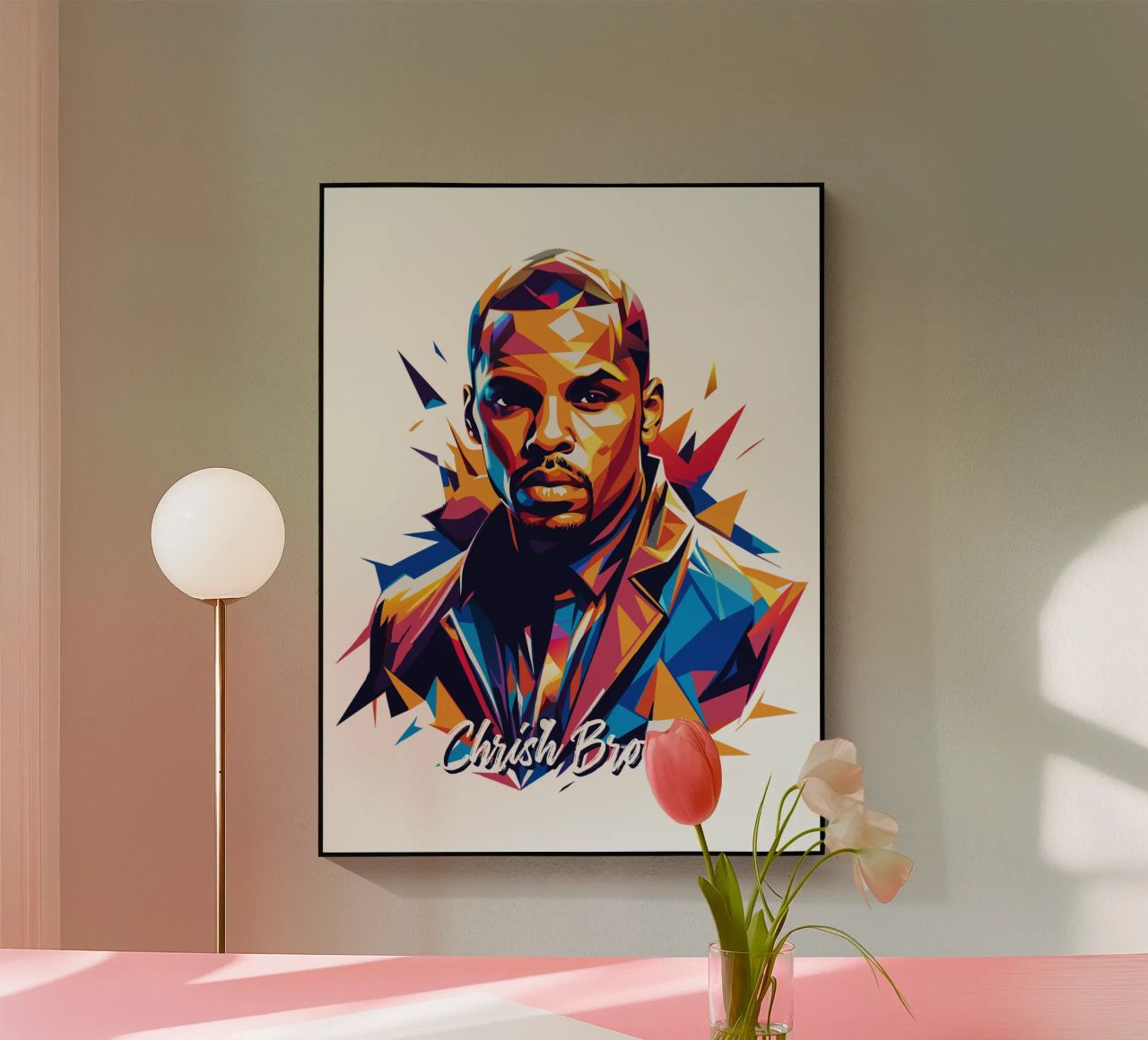Chrish Brown Portrait in WPAP Pop Art plexiglass da vectorartnesia
