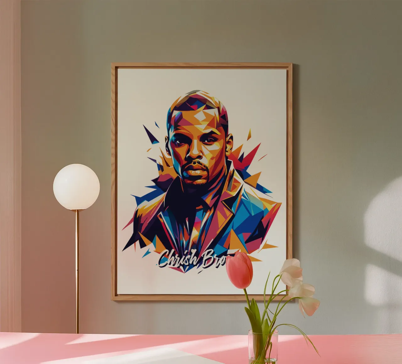 Chrish Brown Portrait in WPAP Pop Art alluminio dibond da vectorartnesia