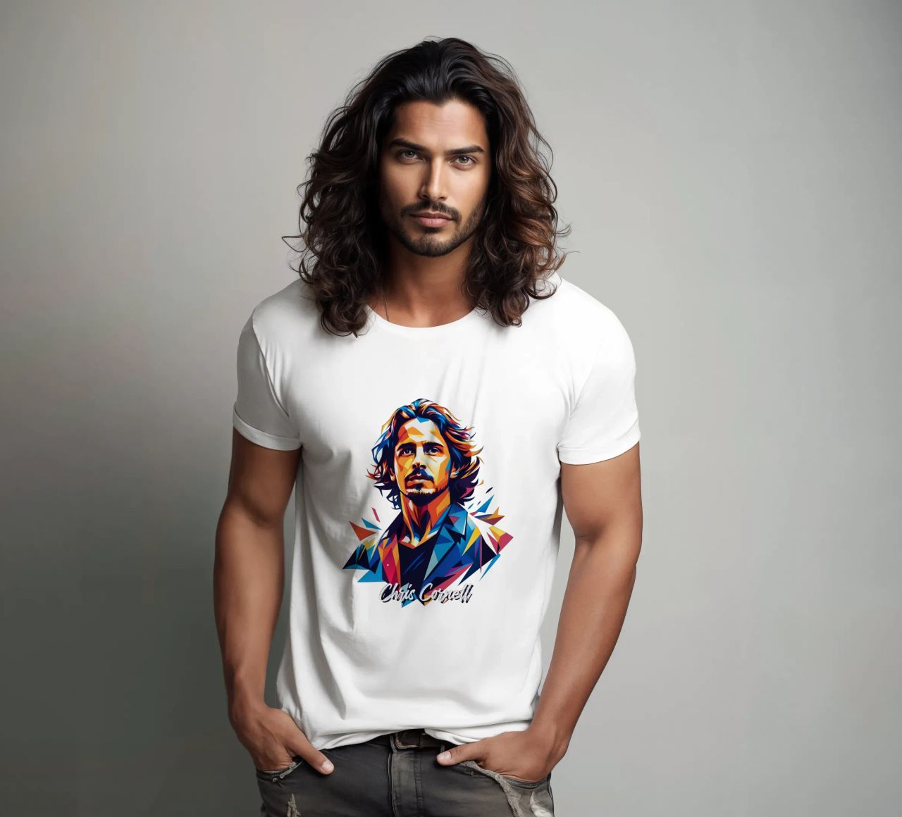 Chris Cornell Portrait in WPAP Pop Art t-shirt da vectorartnesia