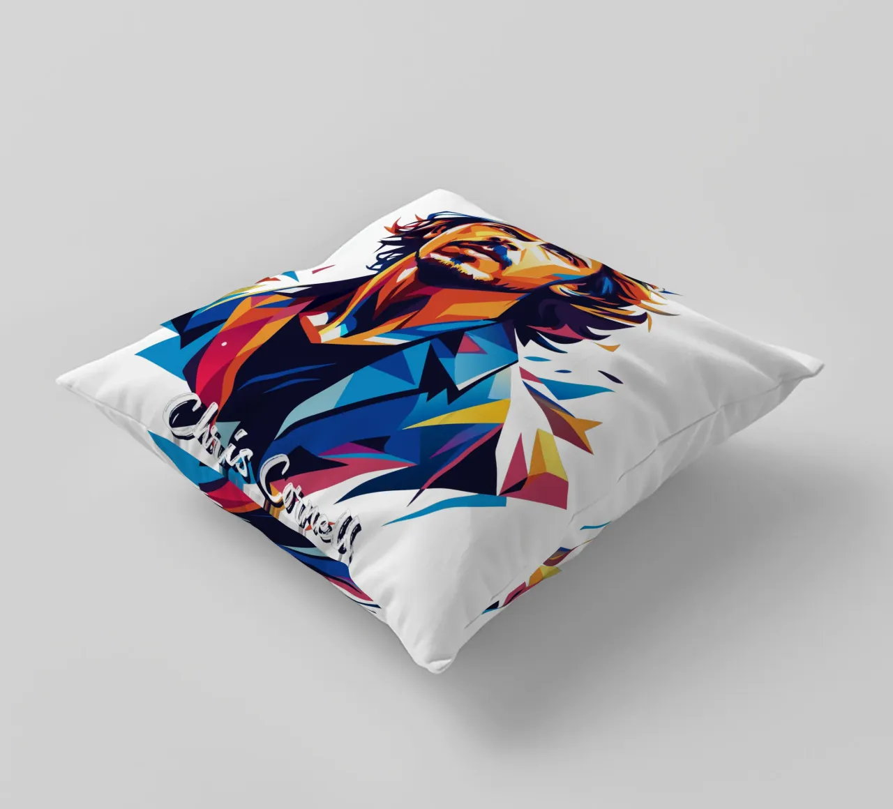 Chris Cornell Portrait in WPAP Pop Art cuscino da vectorartnesia