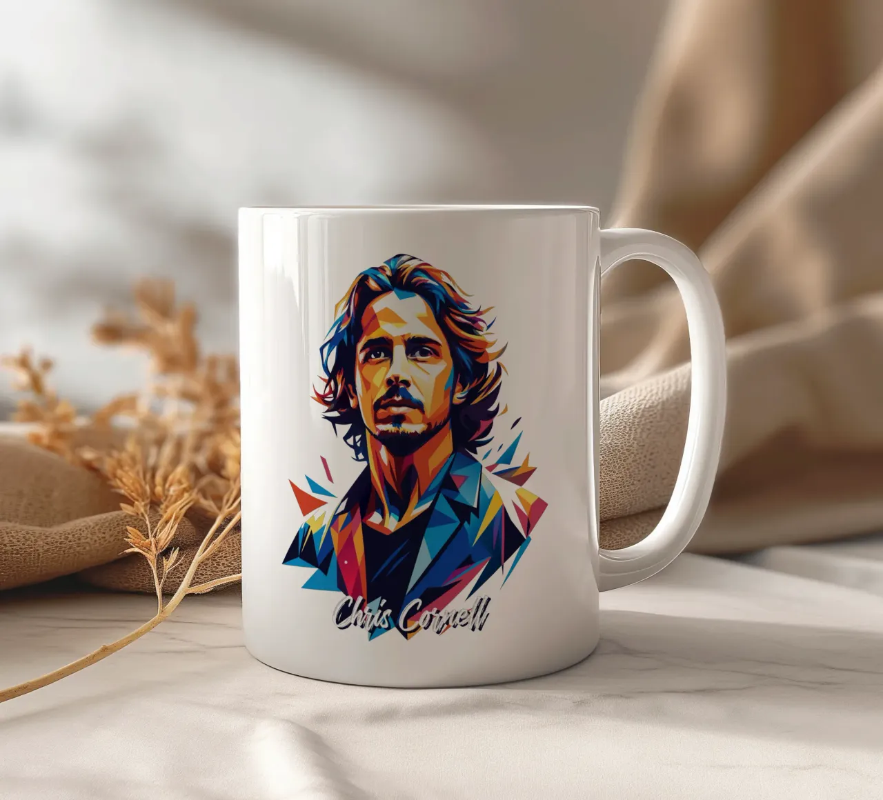 Chris Cornell Portrait in WPAP Pop Art mug en céramique de vectorartnesia