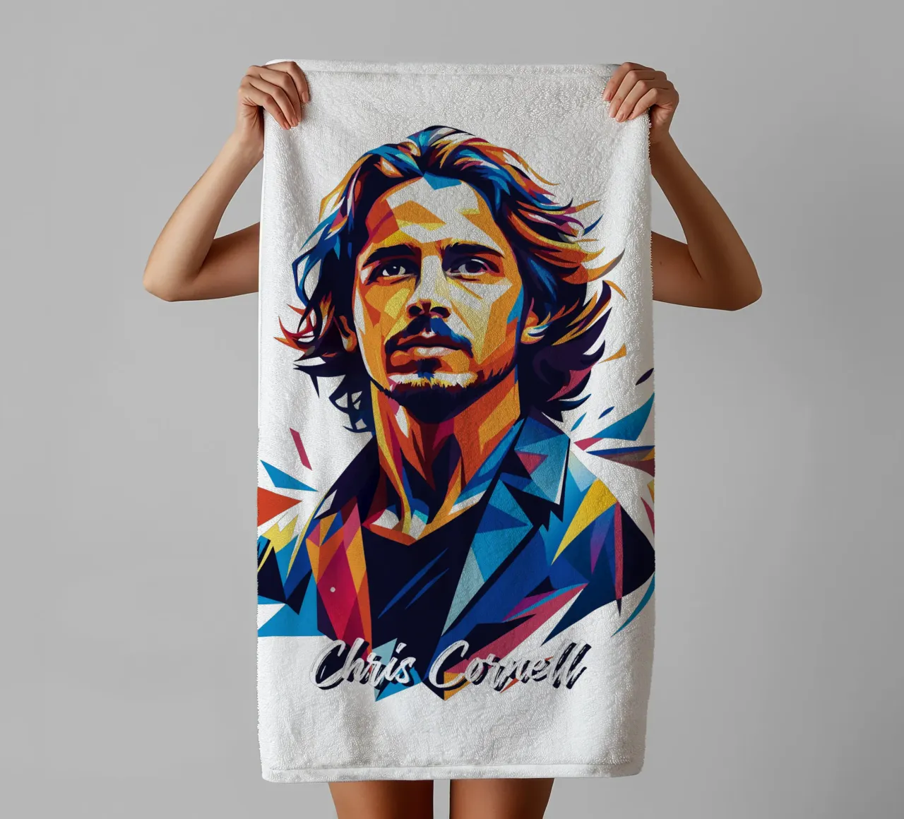 Chris Cornell Portrait in WPAP Pop Art asciugamano da bagno da vectorartnesia