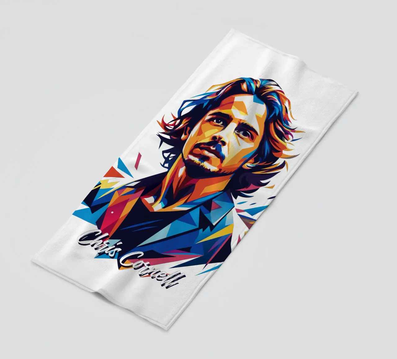 Chris Cornell Portrait in WPAP Pop Art strandhanddoek van vectorartnesia