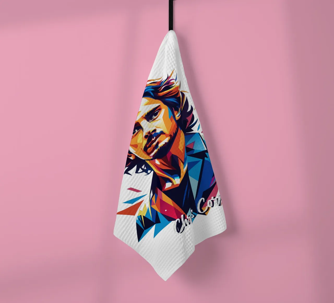 Chris Cornell Portrait in WPAP Pop Art paño de cocina de vectorartnesia