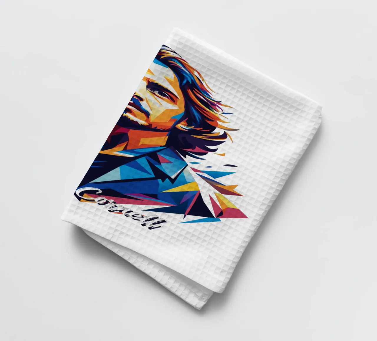Chris Cornell Portrait in WPAP Pop Art paño de cocina de vectorartnesia