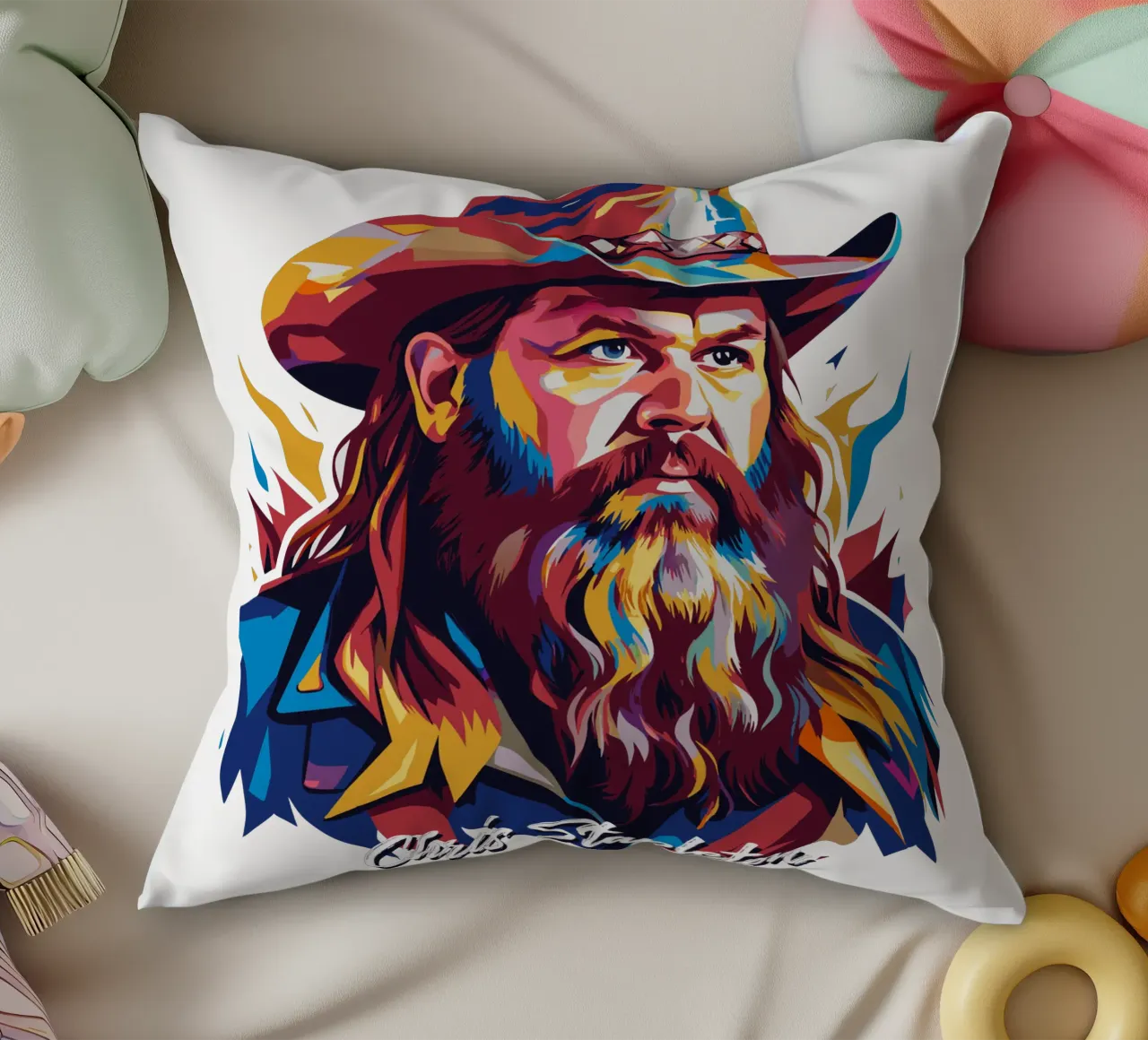Chris Stapleton Portrait in WPAP Pop Art cuscino da vectorartnesia