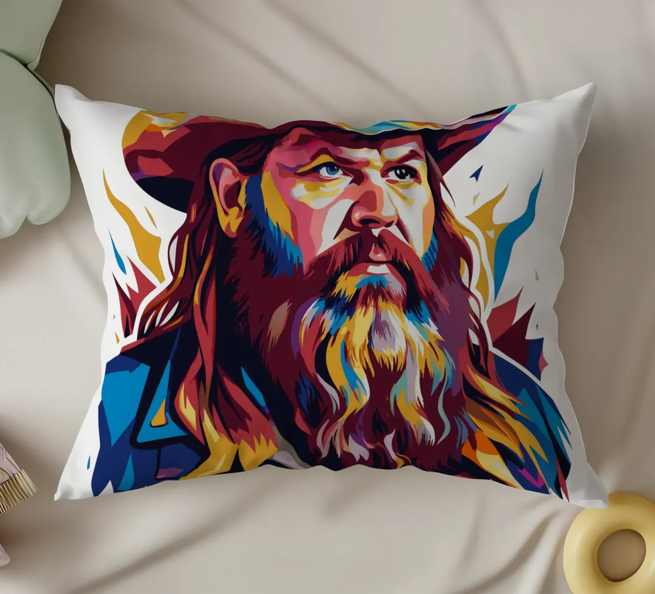 Chris Stapleton Portrait in WPAP Pop Art Kissen von vectorartnesia