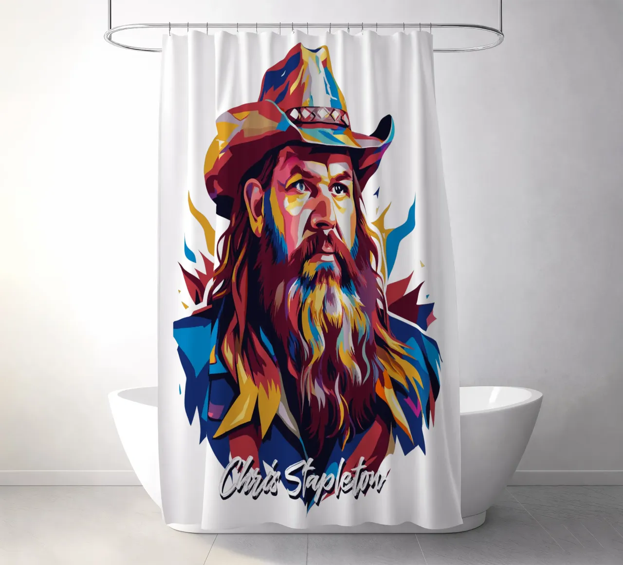 Chris Stapleton Portrait in WPAP Pop Art cortina de baño de vectorartnesia