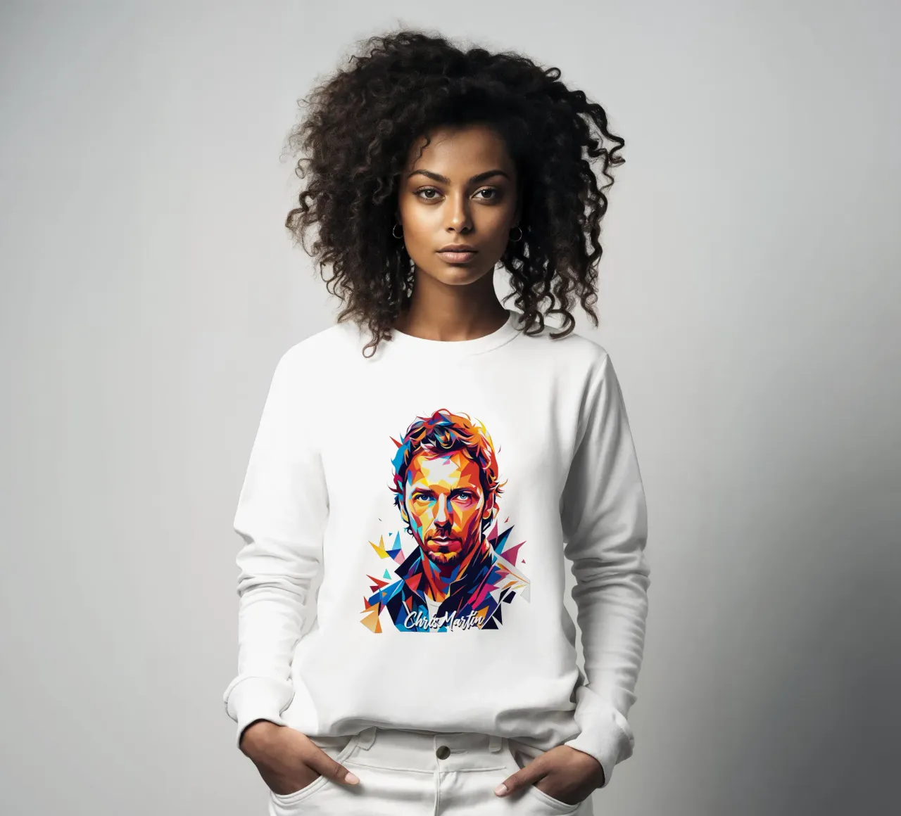 Chris Martin Portrait in WPAP Pop Art Sweatshirt von vectorartnesia