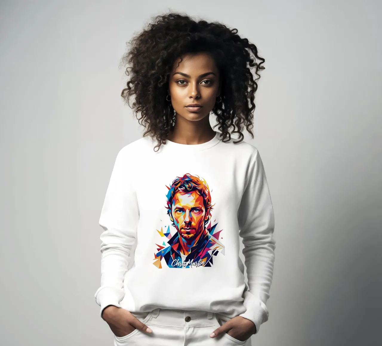Chris Martin Portrait in WPAP Pop Art Sweatshirt von vectorartnesia