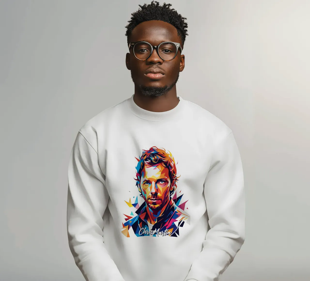 Chris Martin Portrait in WPAP Pop Art Sweatshirt von vectorartnesia