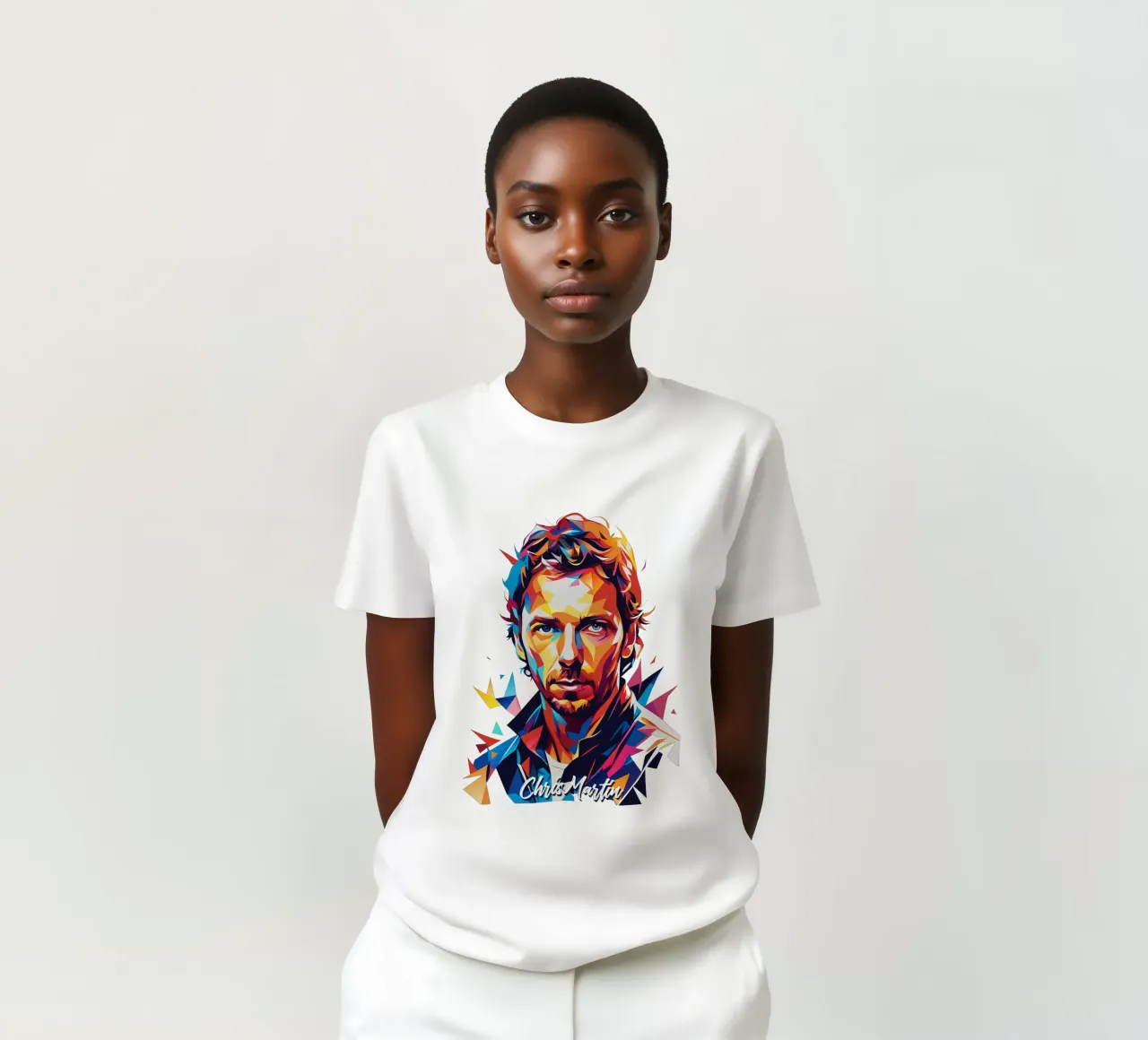 Chris Martin Portrait in WPAP Pop Art T-Shirt von vectorartnesia