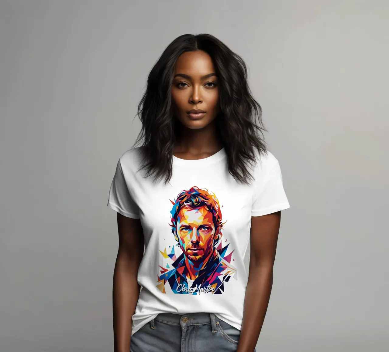 Chris Martin Portrait in WPAP Pop Art t-shirt da donna da vectorartnesia
