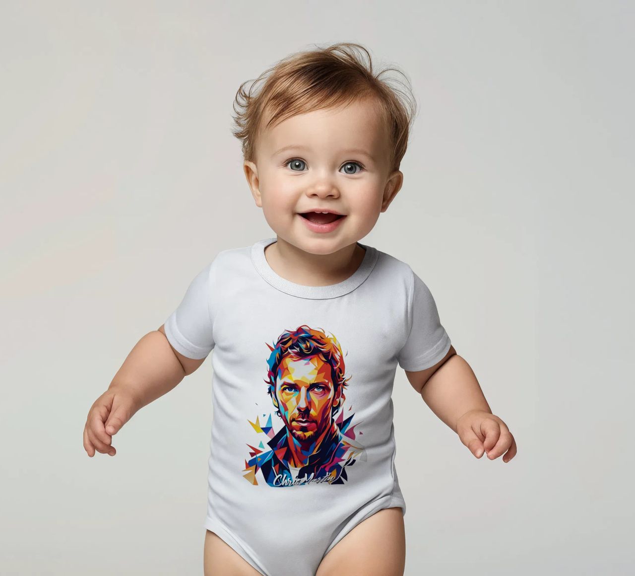 Chris Martin Portrait in WPAP Pop Art body neonato maniche corte da vectorartnesia