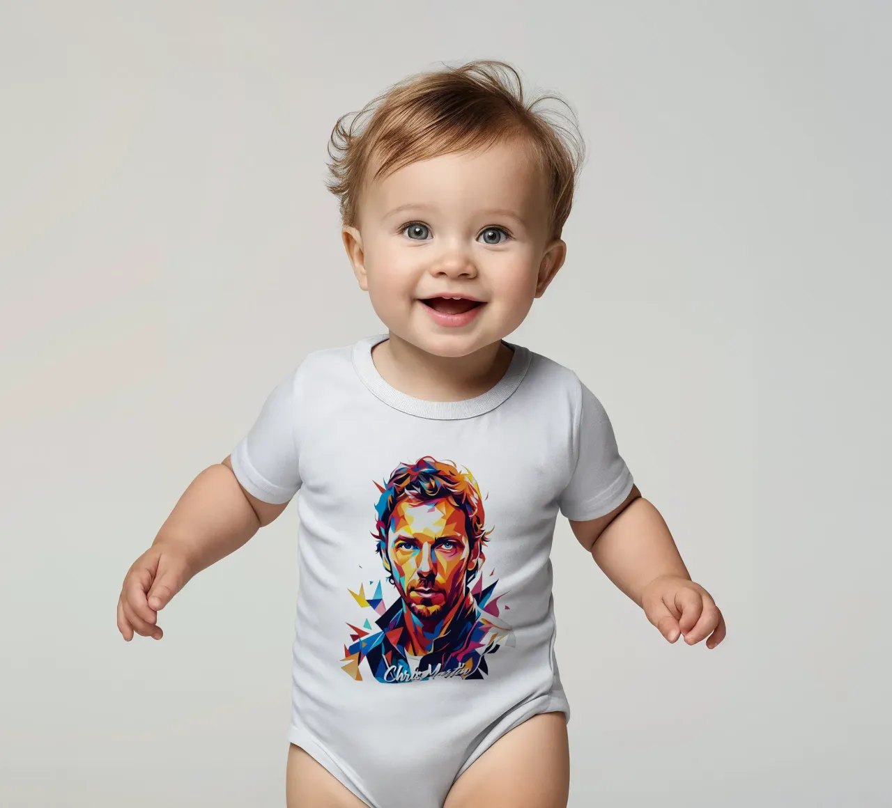 Chris Martin Portrait in WPAP Pop Art body neonato maniche corte da vectorartnesia