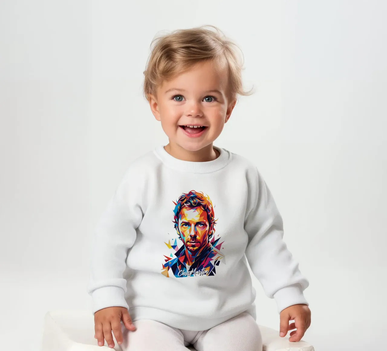 Chris Martin Portrait in WPAP Pop Art Baby Sweatshirt von vectorartnesia
