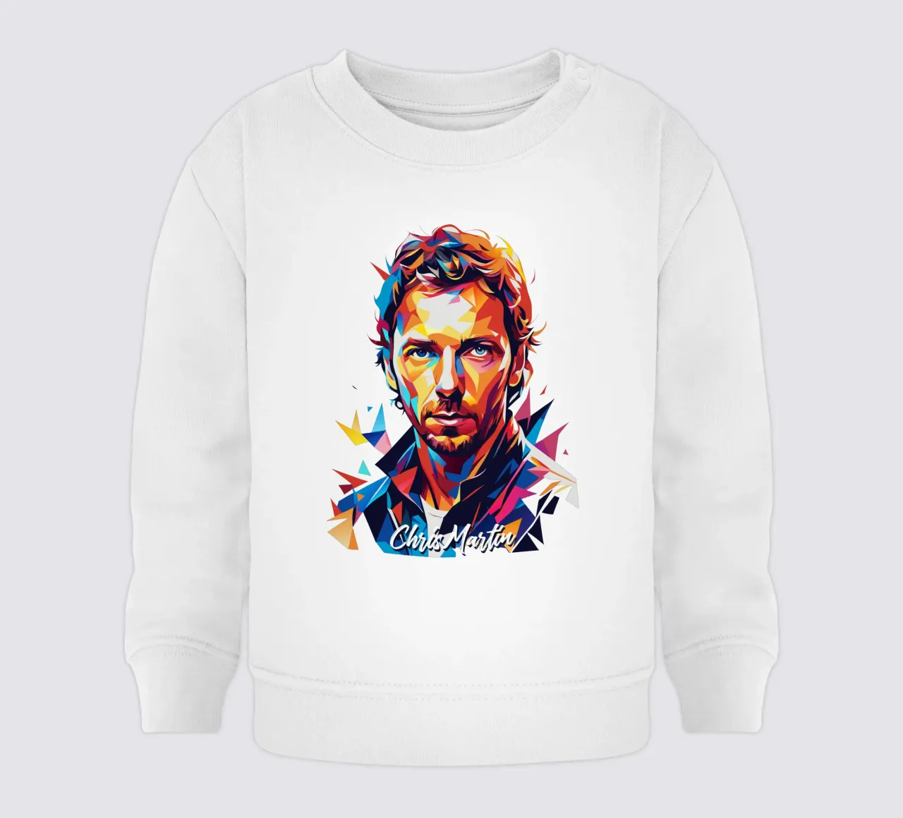 Chris Martin Portrait in WPAP Pop Art Baby Sweatshirt von vectorartnesia