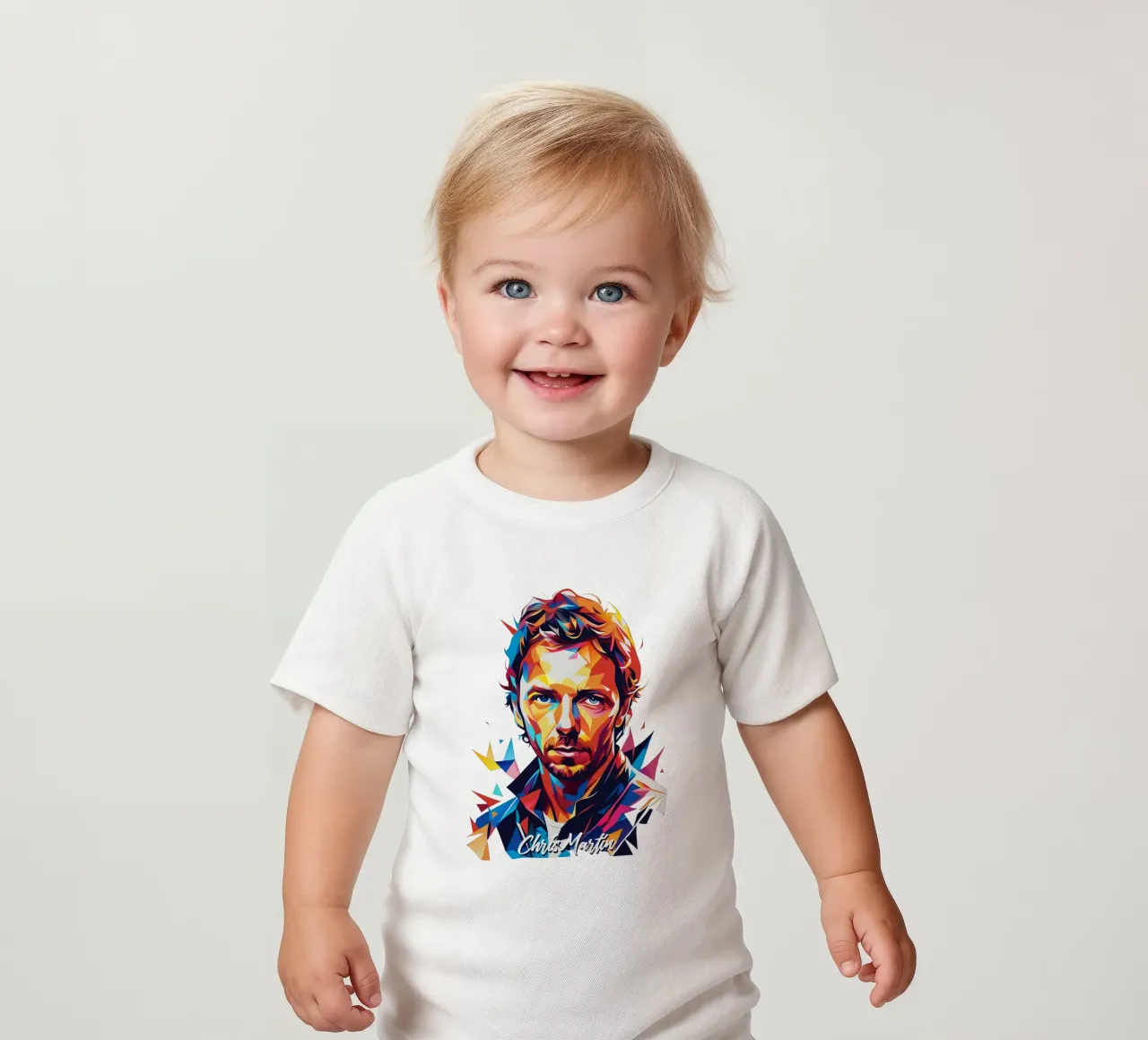 Chris Martin Portrait in WPAP Pop Art baby t-shirt van vectorartnesia