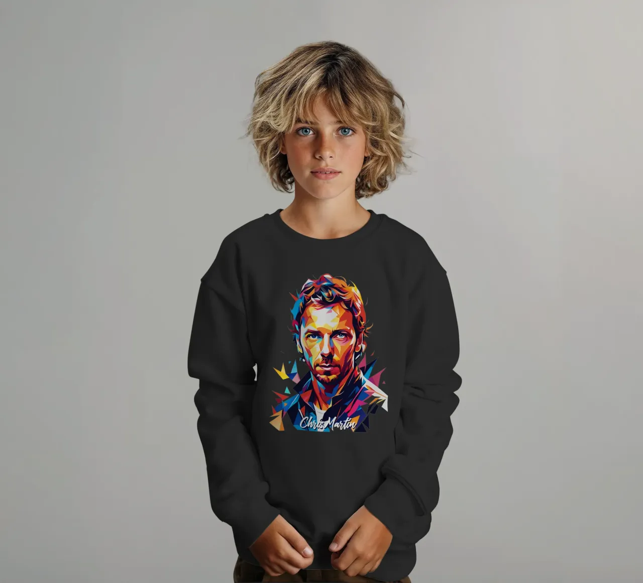 Chris Martin Portrait in WPAP Pop Art felpa bambino da vectorartnesia