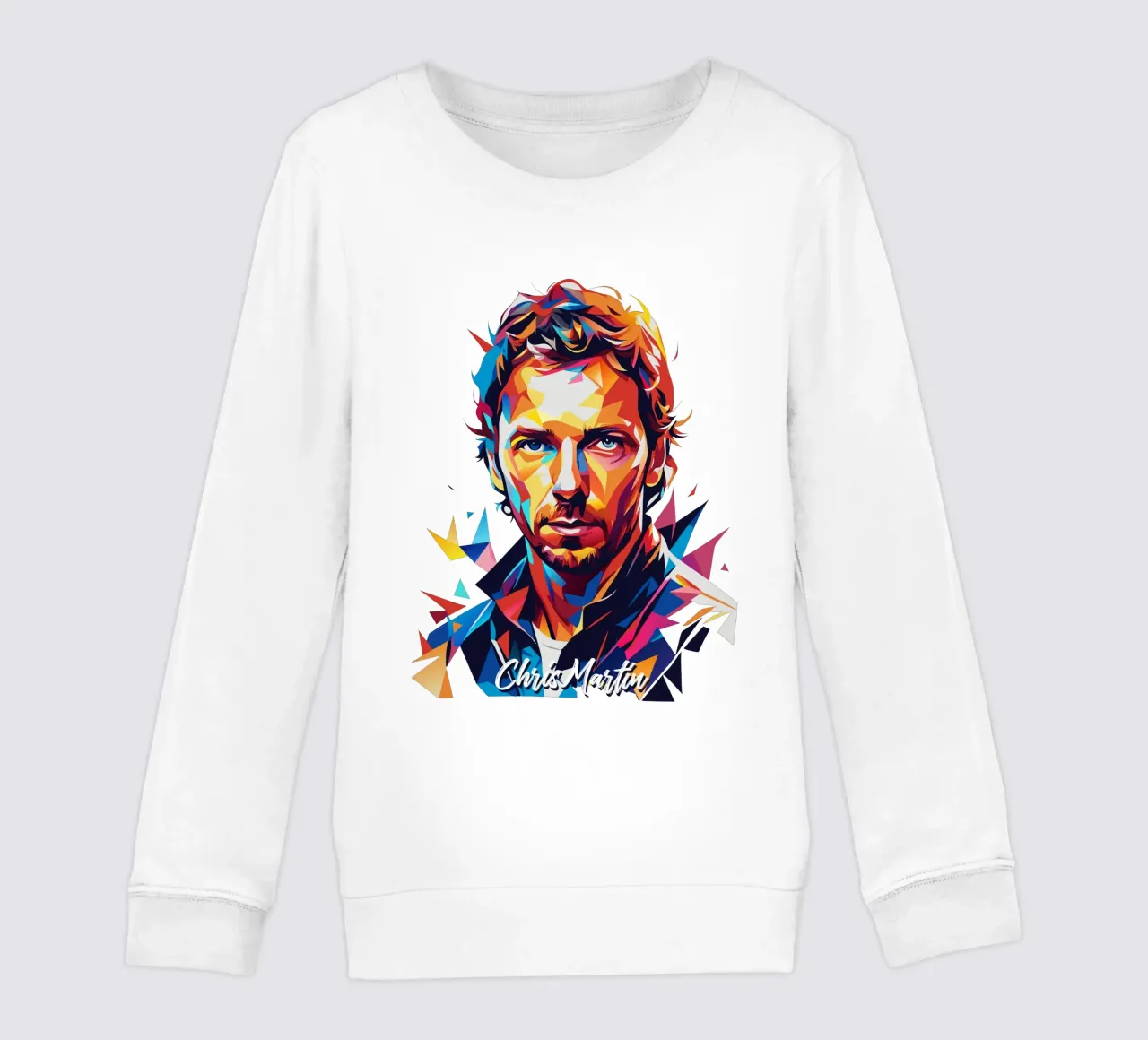 Chris Martin Portrait in WPAP Pop Art kids sweatshirt by vectorartnesia
