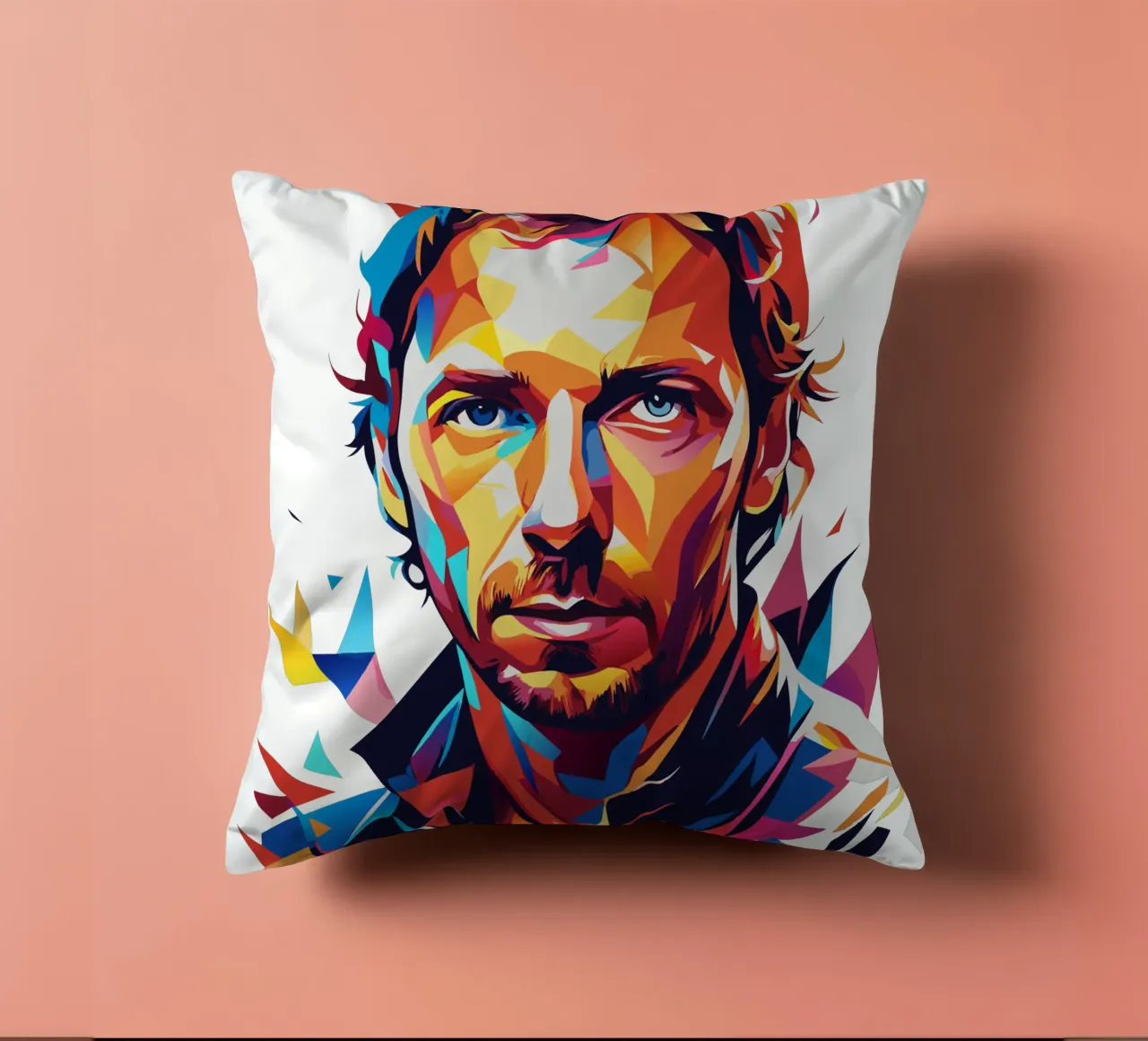 Chris Martin Portrait in WPAP Pop Art cuscino da vectorartnesia