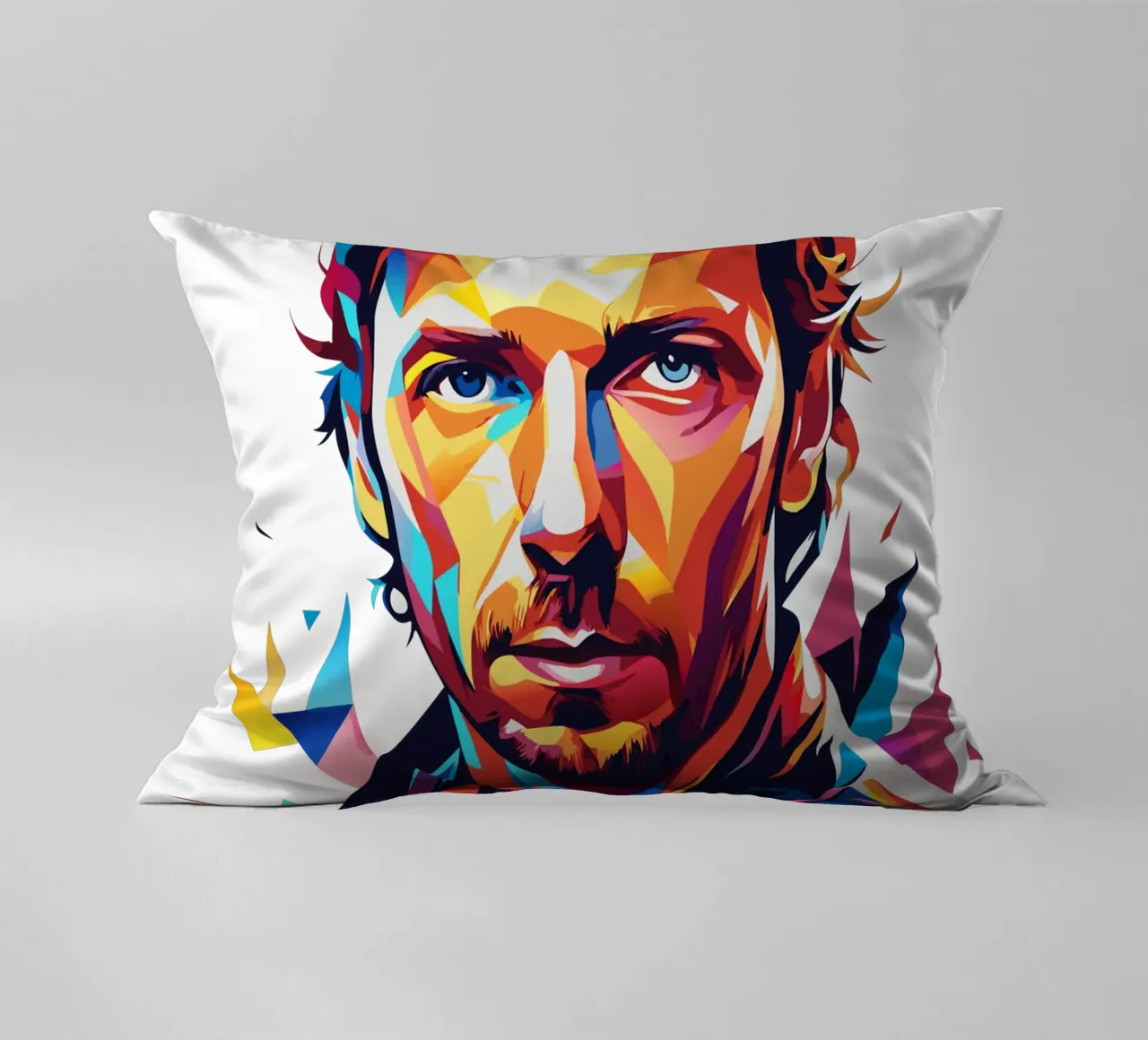 Chris Martin Portrait in WPAP Pop Art Kissen von vectorartnesia