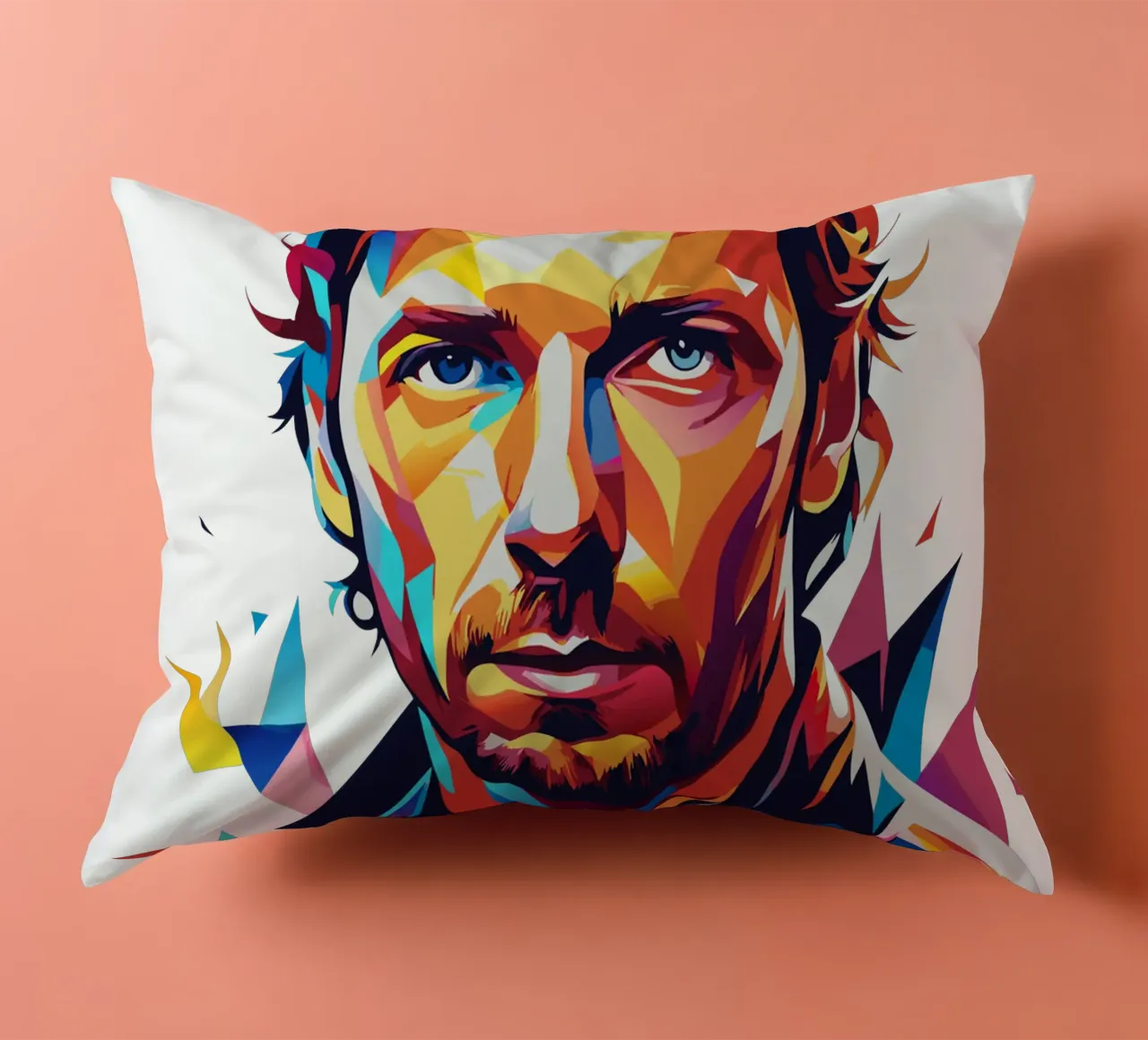 Chris Martin Portrait in WPAP Pop Art Kissen von vectorartnesia
