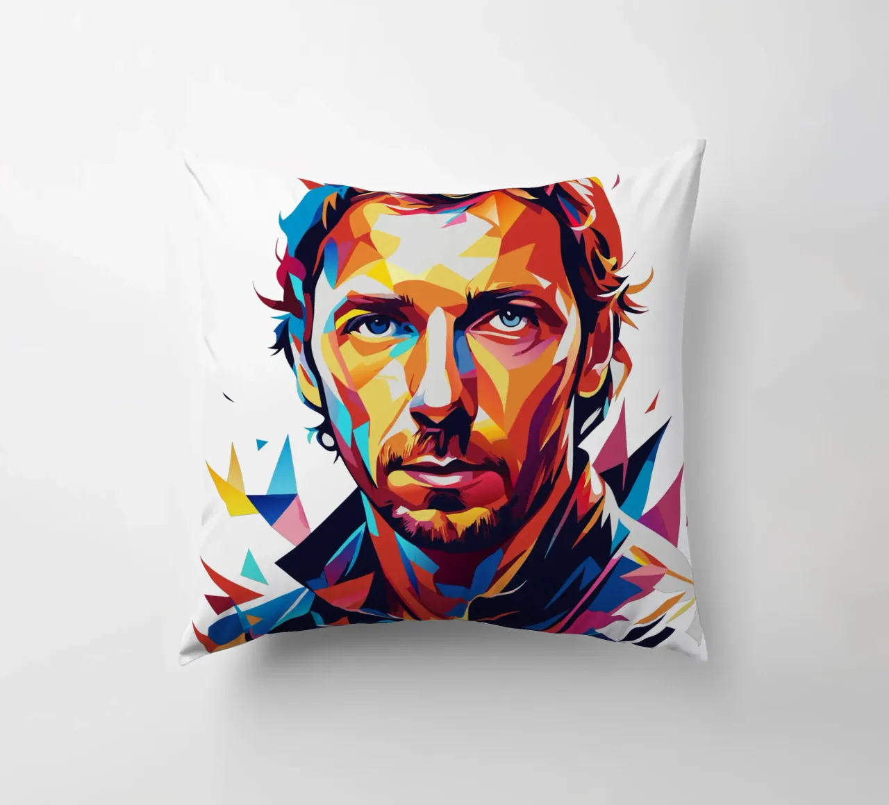 Chris Martin Portrait in WPAP Pop Art Kissen von vectorartnesia