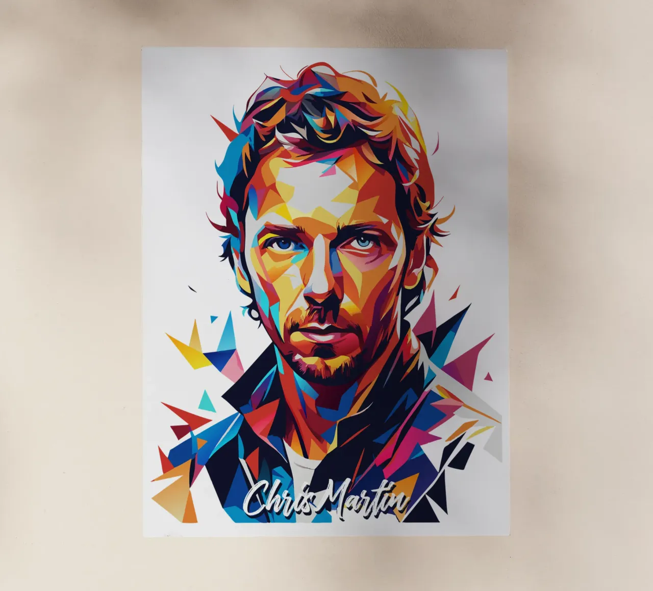 Chris Martin Portrait in WPAP Pop Art pellicola backlit da vectorartnesia