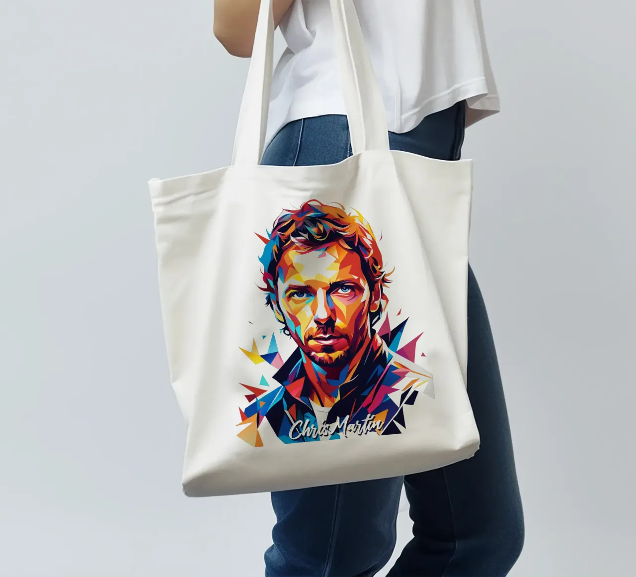 Chris Martin Portrait in WPAP Pop Art borsa in juta da vectorartnesia