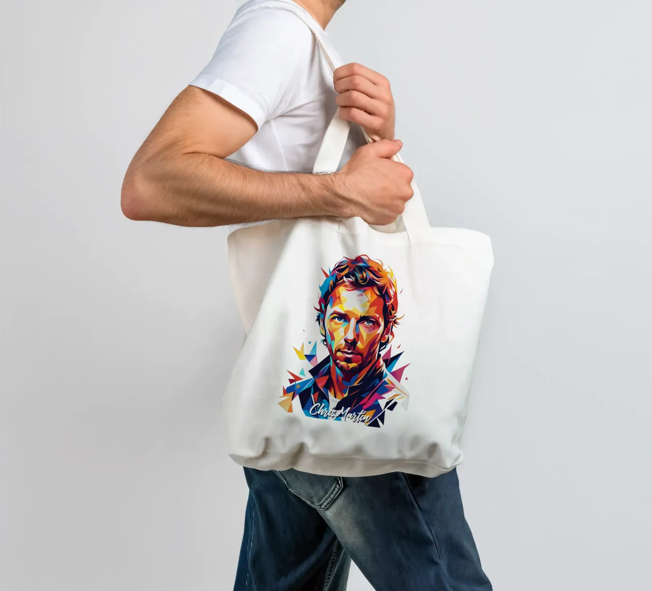 Chris Martin Portrait in WPAP Pop Art borsa in juta da vectorartnesia