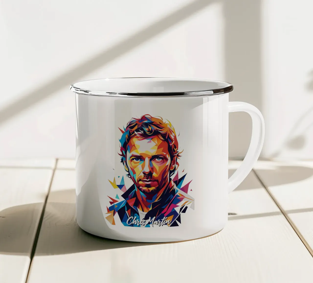 Chris Martin Portrait in WPAP Pop Art mug en émail de vectorartnesia
