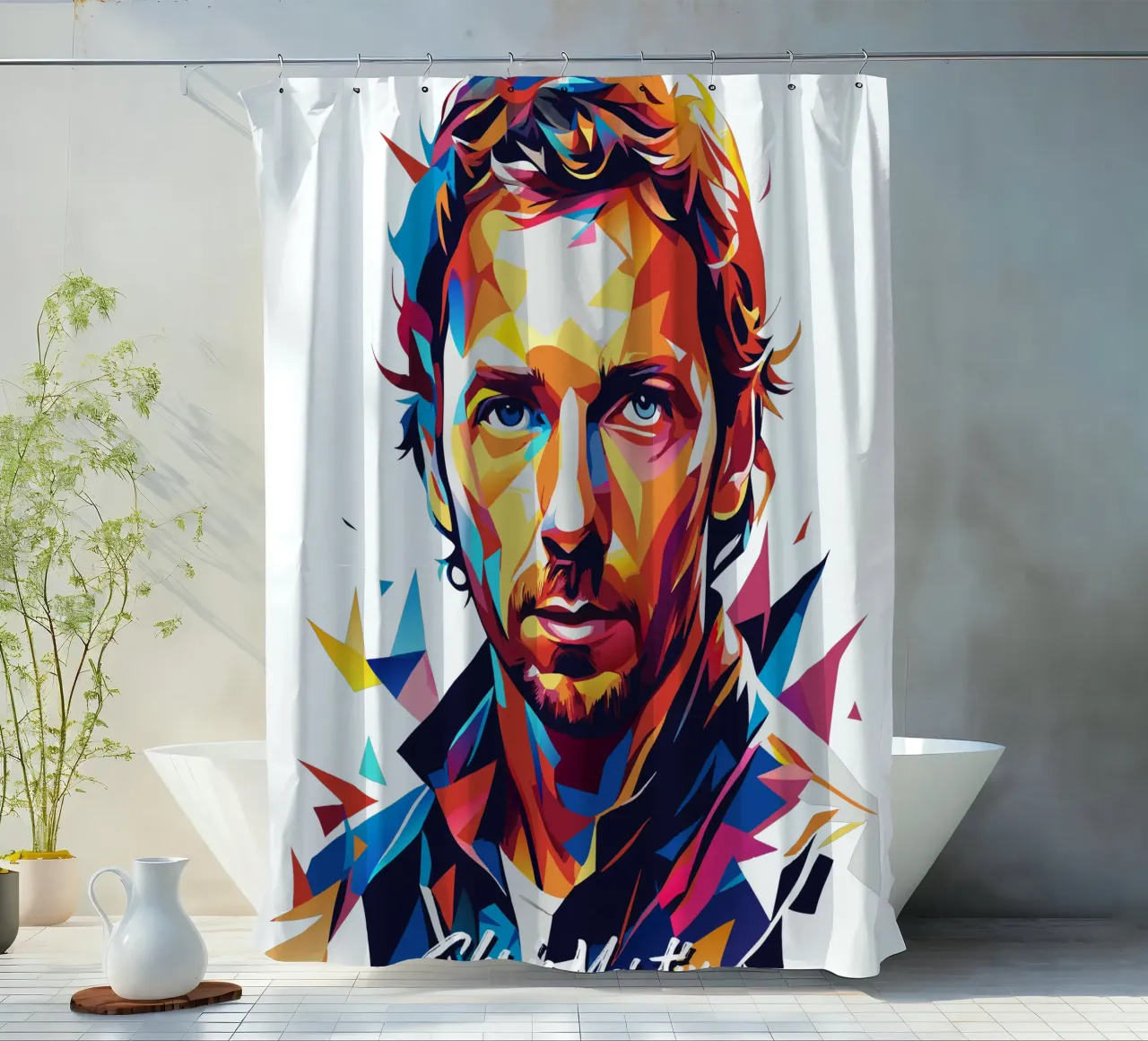 Chris Martin Portrait in WPAP Pop Art tenda da doccia da vectorartnesia